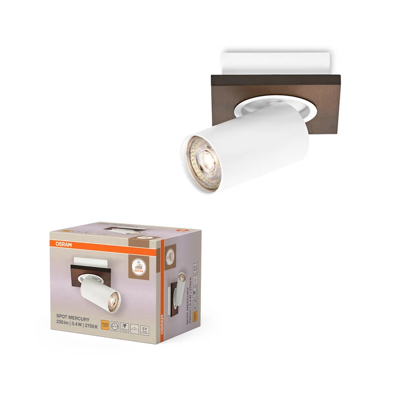 OSRAM DECOR SPOT MERCURY Deckenleuchte / Wandleuchte, 1 x 3,4W, Holzoptik, weiß