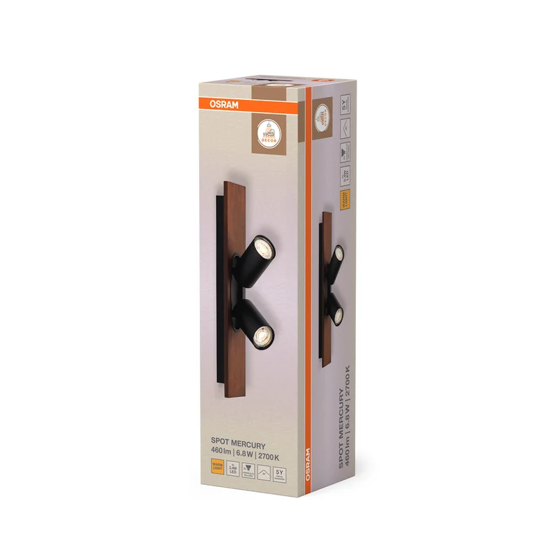 OSRAM DECOR SPOT MERCURY Deckenleuchte, 2 x 3,4W, Holzoptik, schwarz