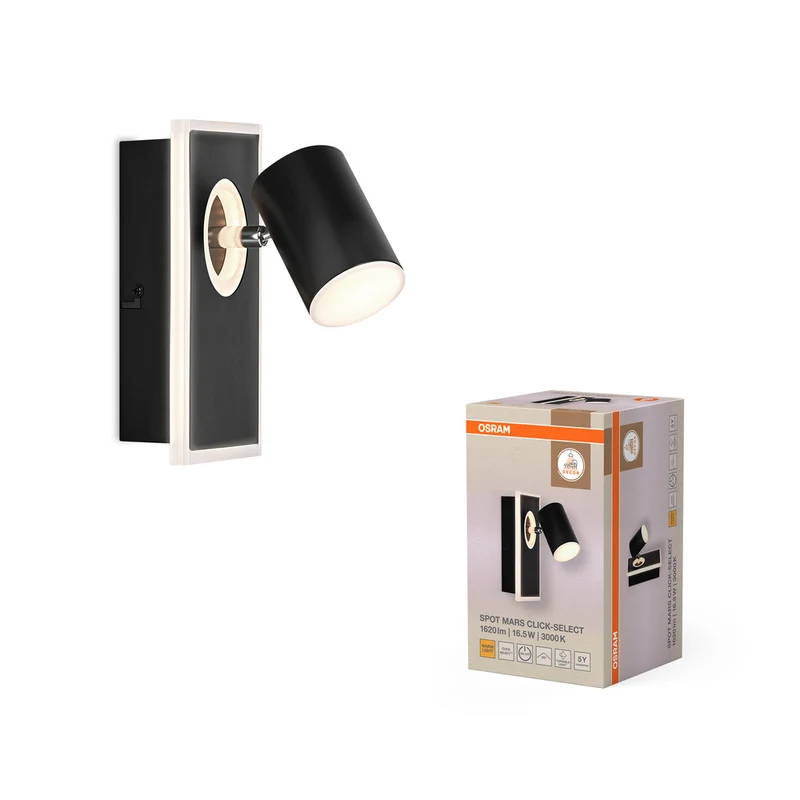 OSRAM DECOR SPOT MARS Wandleuchte, Click Select, 16,5W, 540lm, schwarz