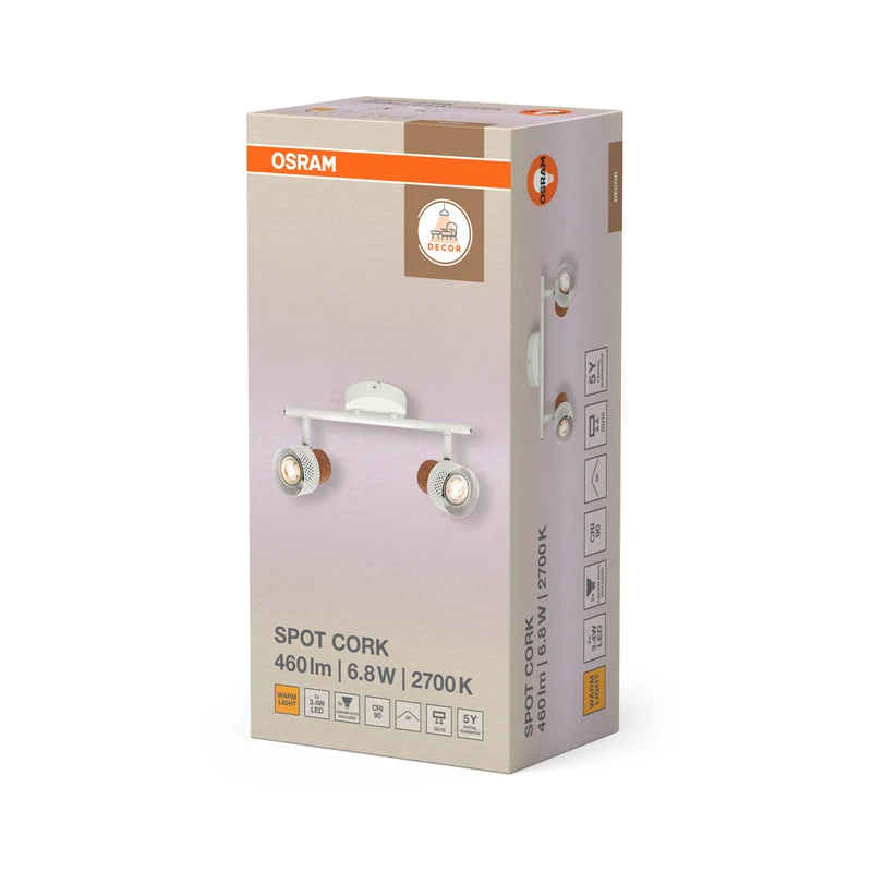 OSRAM DECOR SPOT CORK Deckenleuchte, 2 x 3,4W, 460lm, weiß