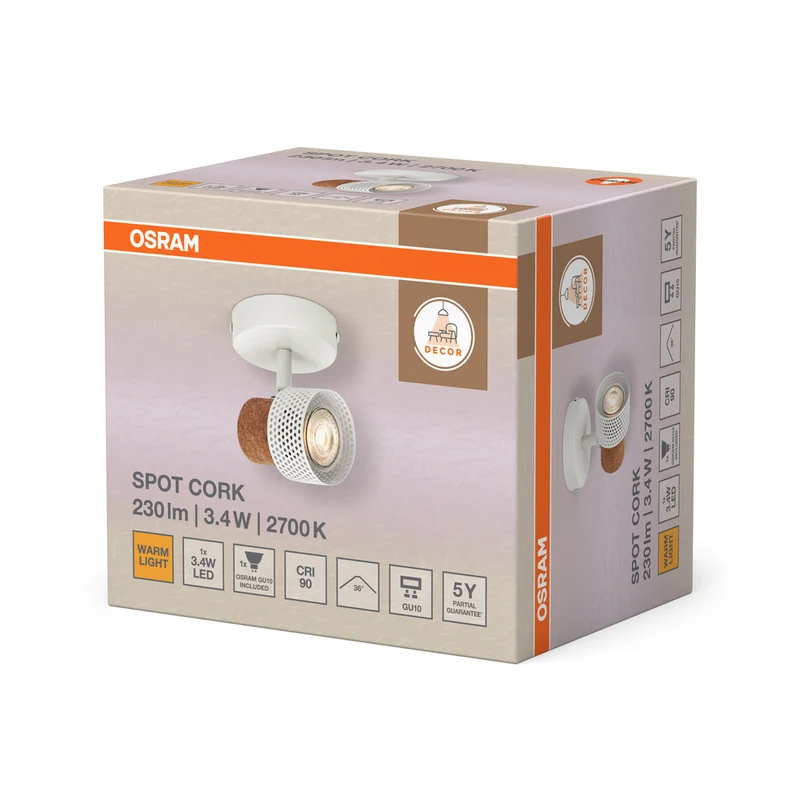 OSRAM DECOR SPOT CORK Deckenleuchte, 1 x 3,4W, 230lm, weiß