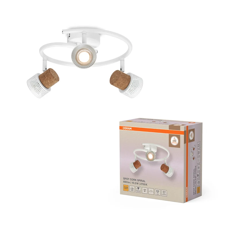 OSRAM DECOR SPOT CORK Spiral Deckenleuchte, 3 x 3,4W, 690lm, weiß