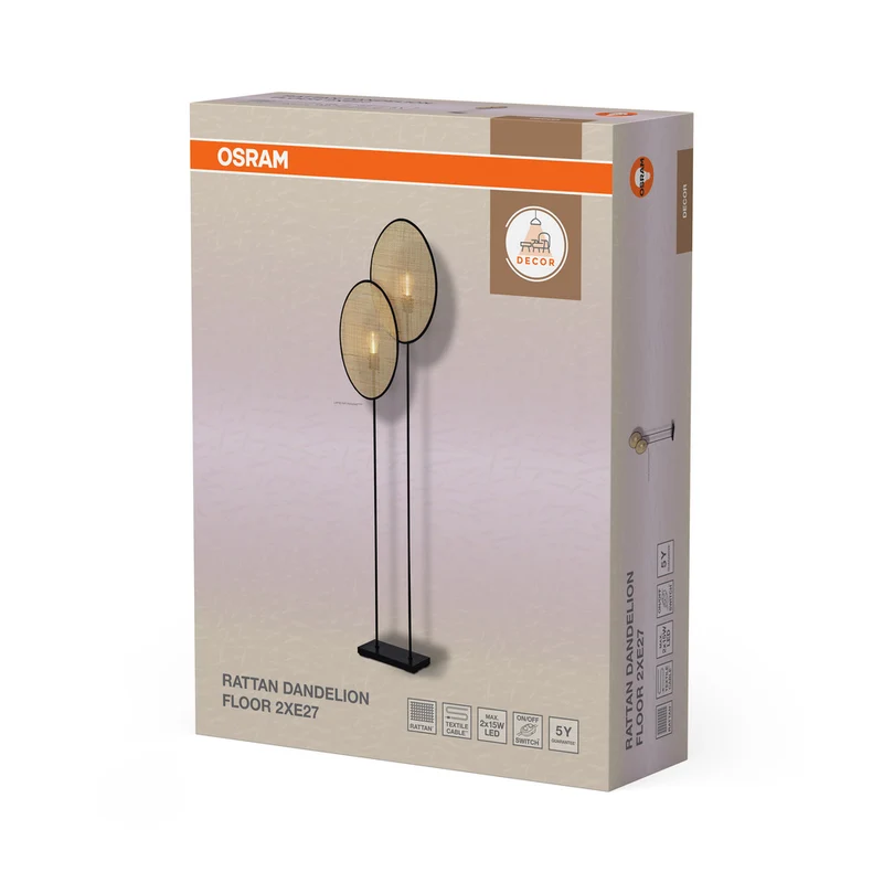 OSRAM DECOR Rattan Dandelion Standleuchte 2XE27 Braun