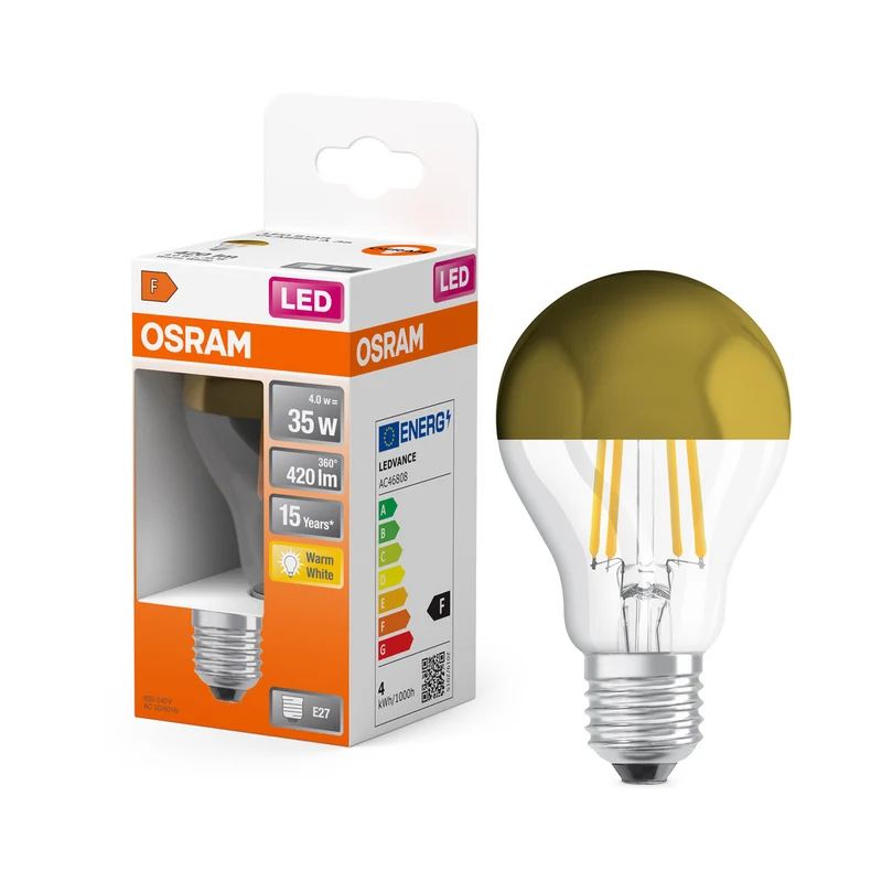 OSRAM LED Lampe LED Retrofit CLASSIC A Mirror 4W 827 Clear E27 Gold, 400 lm, 2700 K, Warmweiß