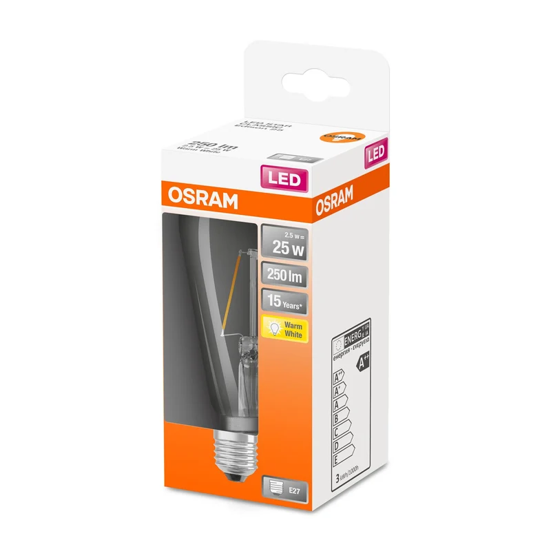 OSRAM LED Lampe LED Retrofit CLASSIC ST 2.5W 827 Clear E27, 250 lm, 2700 K, Warmweiß