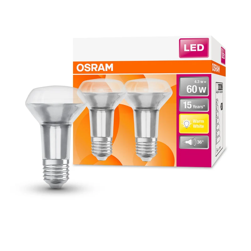 OSRAM LED Lampe LED STAR R63 4.8W 827 E27, 350 lm, 2700 K, Warmweiß, 2er Pack