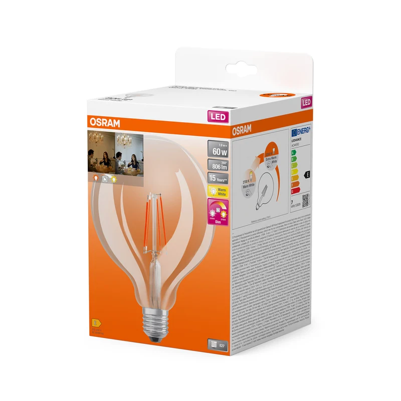 OSRAM LED Lampe LED SUPERSTAR CLASSIC GLOBE GLOWdim 7W 822…827 E27, 806 lm, 2200…2700 K, Tunable Warm White