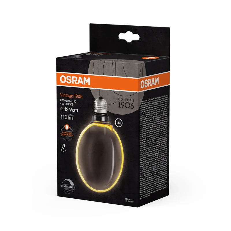 OSRAM VINTAGE 1906® LED Lampe LED CLASSIC GLOBE130 O - Form FILAMENT 4W 818 Smoke E27, 110 lm, 1800 K, Comfort warm white