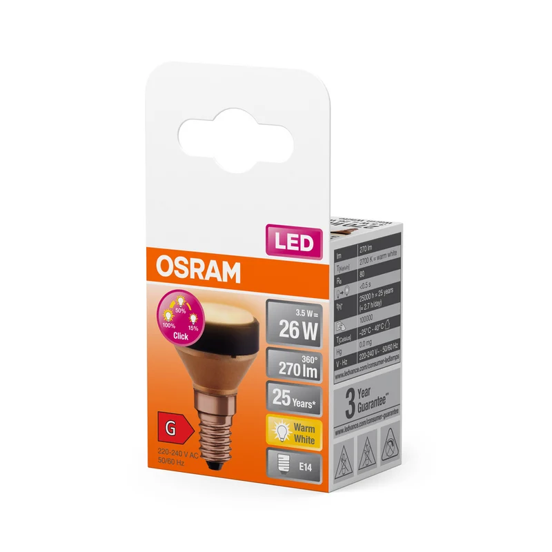 OSRAM LED FLAT LAMP Ultrakompakte Designlampe, 3-Stufen Dimmung, 2700K, 3.5W, Matt, E14 , Warmweiß
