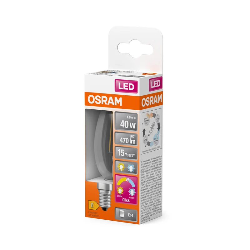 OSRAM LED RELAX and ACTIVE CLASSIC B, LED-Lampe, 4W, 2700-4000K, Click CCT, E14