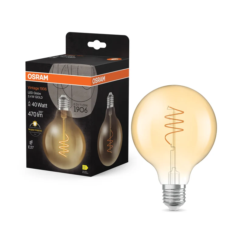 OSRAM Vintage 1906 Globe LED-Lampe Gold, 3.4W, 470lm, E27 , Warmweiß
