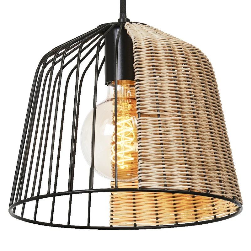 LEDVANCE DECOR Cage Bell Pendant Hängeleuchte, E27, nicht dimmbar, IP20, Rattan/Metall, 260mm, schwarz/braun