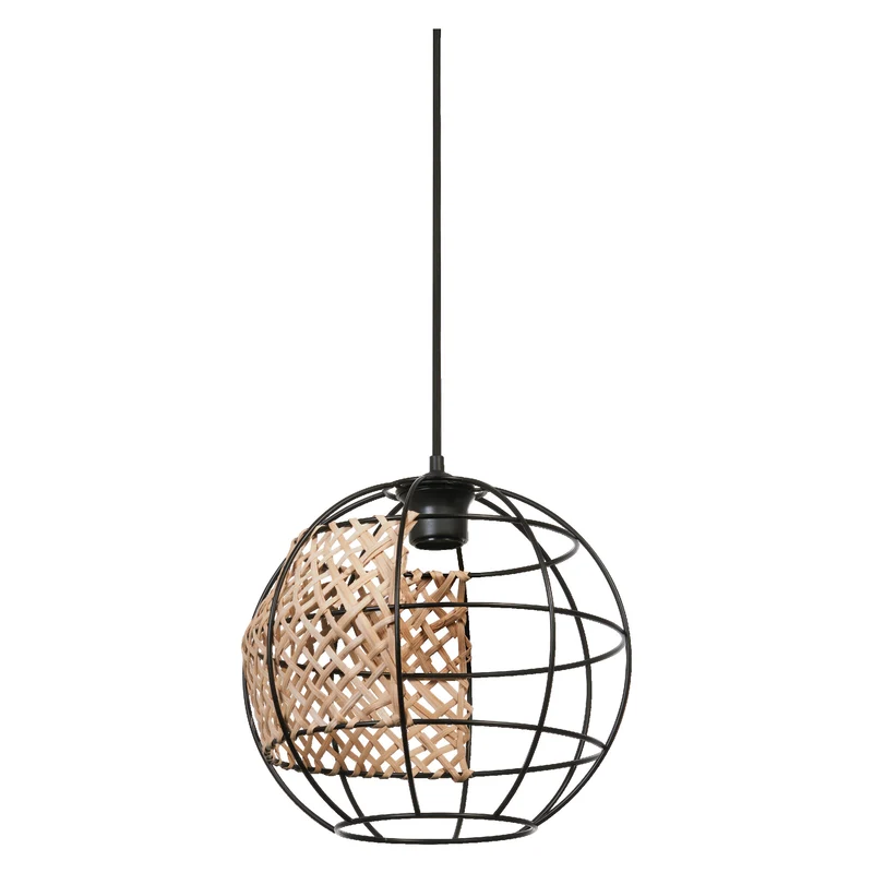 LEDVANCE DECOR Cage Globe Pendant Hängeleuchte, E27, nicht dimmbar, IP20, Rattan/Metall, 300mm, schwarz/braun