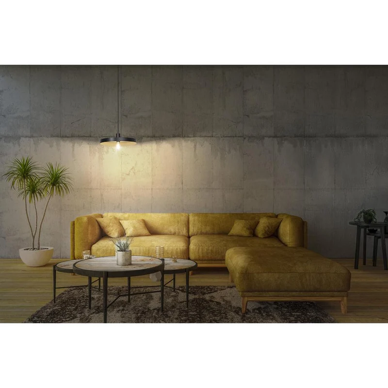 LEDVANCE Decor Plate dekorative Hängelampe mit tellerförmigem Lampenschirm, 400mm, mit E27 Fassung, IP20, Metall, schwarz/beige