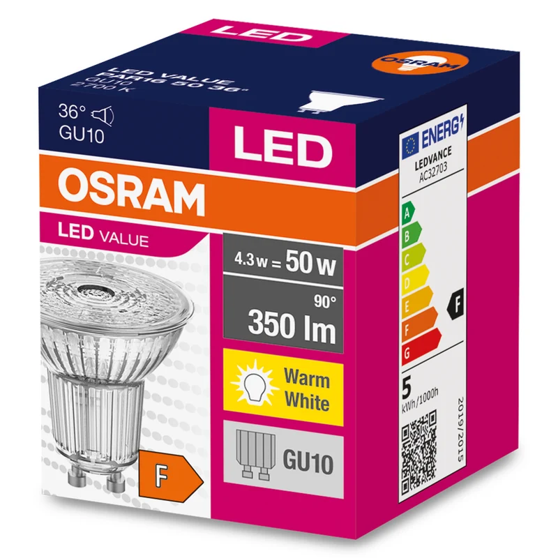 OSRAM LED Strahler Value PAR16 50 36° 4.3W 827 GU10 , Warmweiß