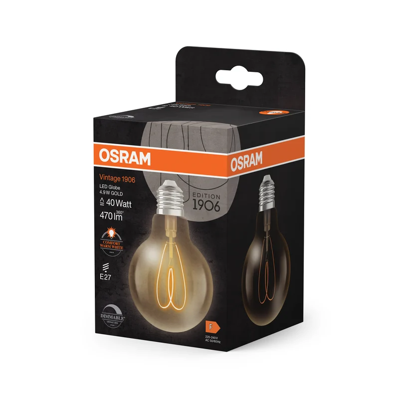 OSRAM Vintage 1906 Globe LED-Lampe Gold, 4.9W, 470lm, E27 , Comfort warm white
