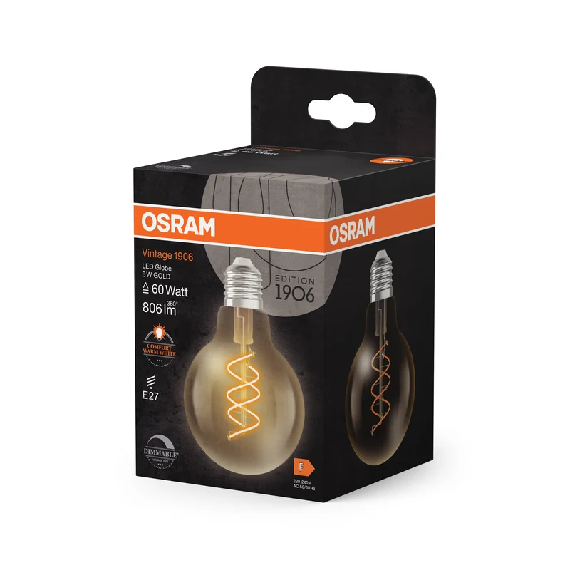 OSRAM Vintage 1906 Globe LED-Lampe Gold, 8W, 806lm, 2200K , Comfort warm white , E27