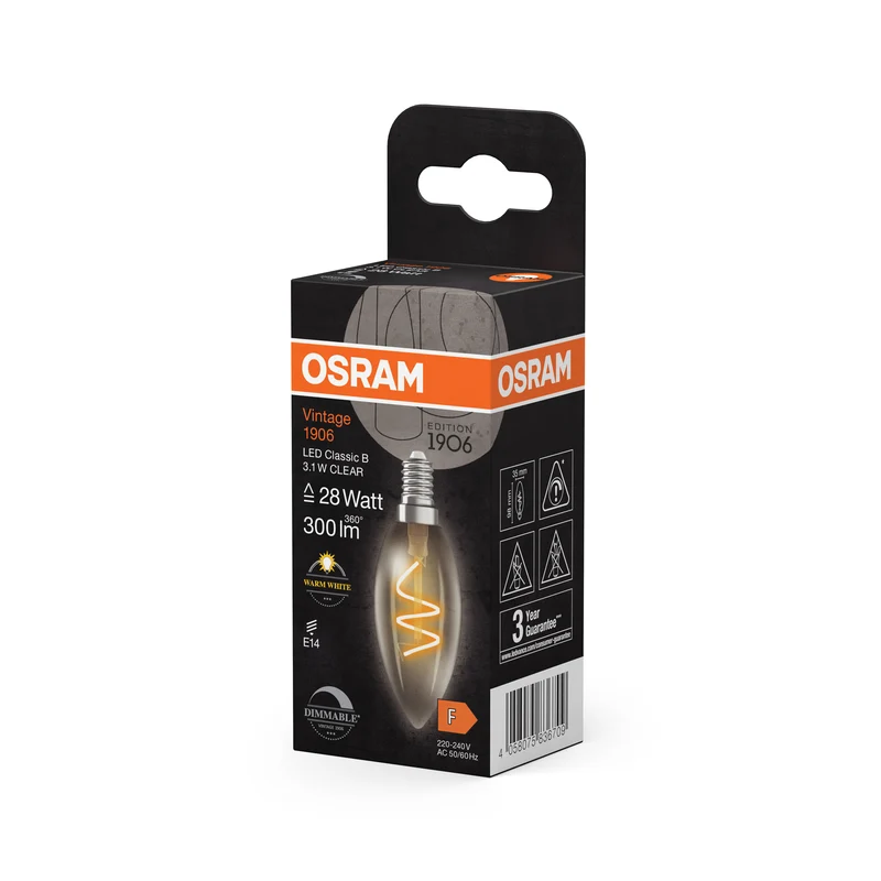 OSRAM Vintage 1906 Classic LED-Lampe Klar, 3.1W, 300lm, E14 , Warmweiß