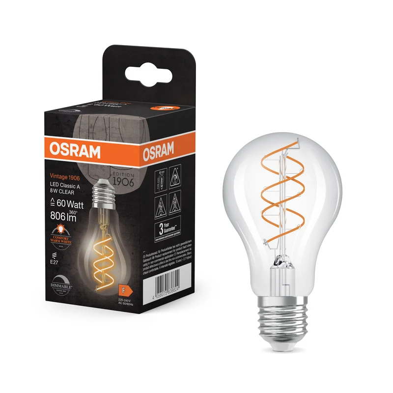 OSRAM Vintage 1906 Classic LED-Lampe Klar, 8W, 806lm, E27 , Comfort warm white
