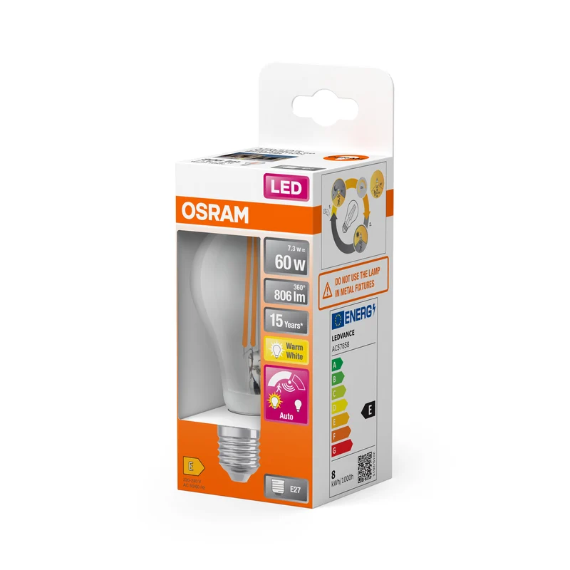 OSRAM LED Star Classic Lampe mit Sensor, 7.3W, Klar, E27 , Warmweiß