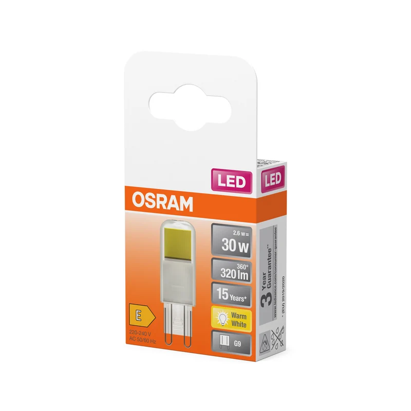 OSRAM LED Stiftsockellampe PIN Klar, 2.6W, 320lm, G9, 17 mm , Warmweiß