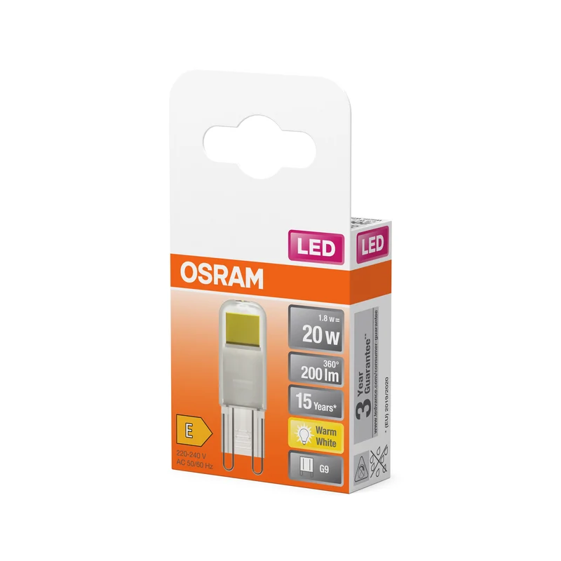 OSRAM LED Stiftsockellampe PIN Klar, 1.8W, 200lm, G9, 15 mm , Warmweiß