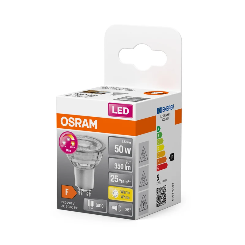 OSRAM LED Lampe LED SUPERSTAR PAR16 GLOWdim 4.5W 827 GU10, 350 lm, 1800…2700 K, Warmweiß