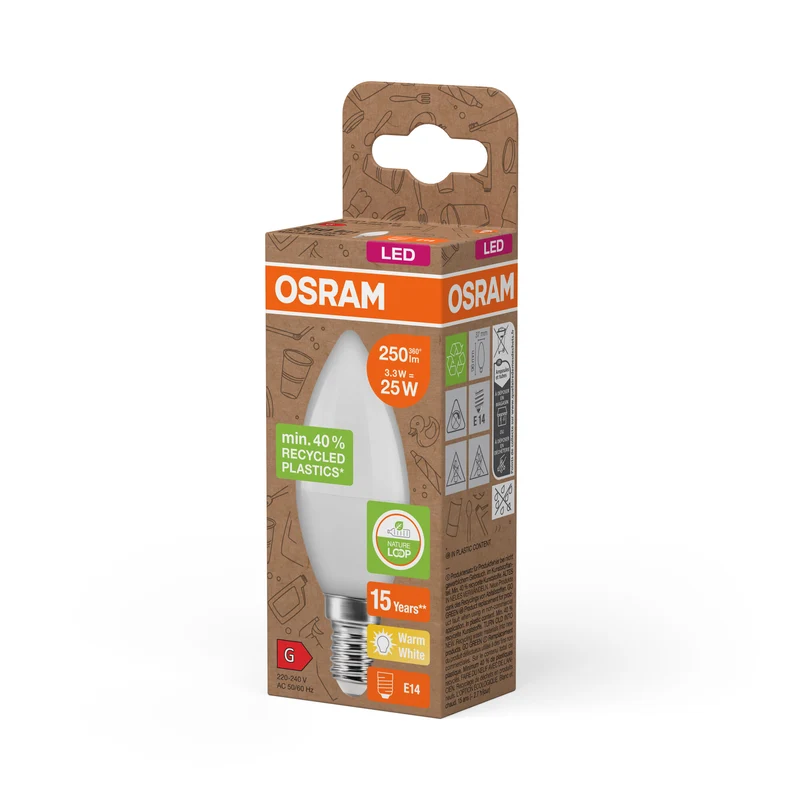 OSRAM LED PCR LAMPS WITH CLASSIC B , LED-Lampe, Matt, 3,3 W, (ex 25 W), 250 lm, Warmweiß, 2700 K, 15000 h, CRI ≥80