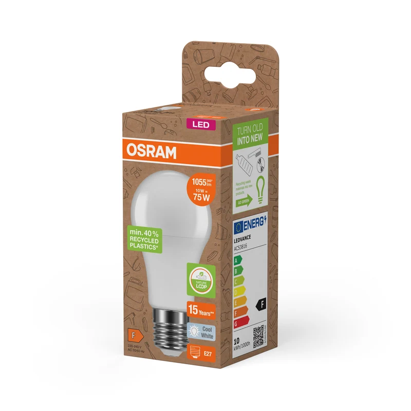 OSRAM LED PCR LAMPS WITH CLASSIC A , LED-Lampe, Matt, 10 W, (ex 75 W), 1055 lm, Kaltweiß, 4000 K, 15000 h, CRI ≥80