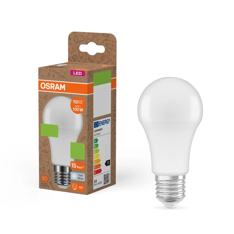 OSRAM LED PCR LAMPS WITH CLASSIC A , LED-Lampe, Matt, 14 W, (ex 100 W), 1521 lm, Kaltweiß, 4000 K, 15000 h, CRI ≥80,