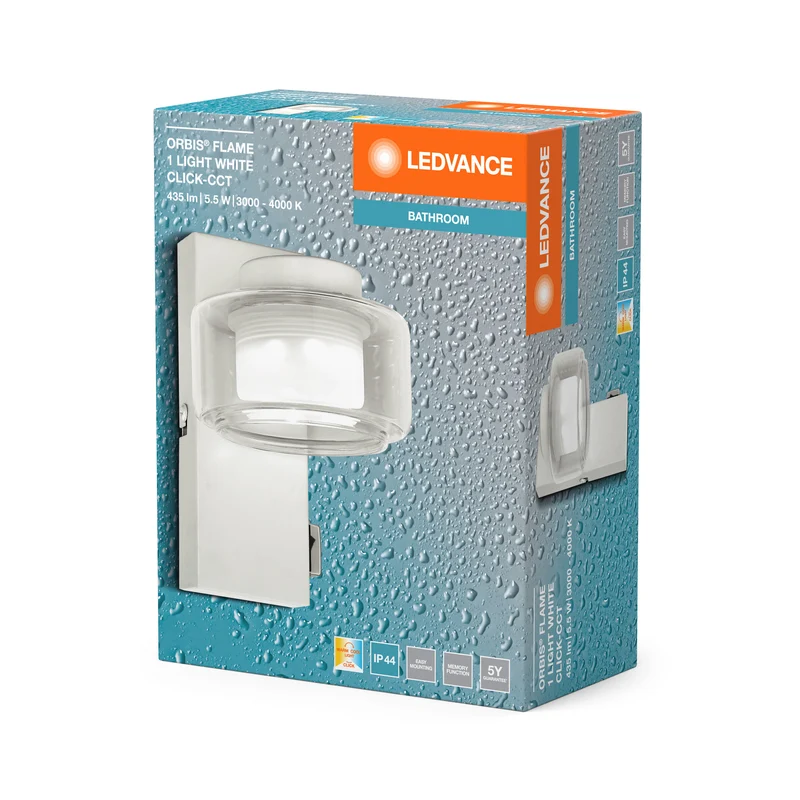 LEDVANCE ORBIS Flame Wand- und Deckenleuchte mit LED, weiß, 5. 5W, 350lm, 3000/4000K, Farbtemperatur über Wandschalter einstellbar (kaltweiß und warmweiß), IP44 Schutz vor Fremdkörpern und Spritzwasser