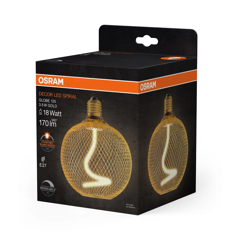 OSRAM DECOR LED Spiralfilament Lampe Globe, Gold, 3.5W, 170lm , Comfort warm white , E27