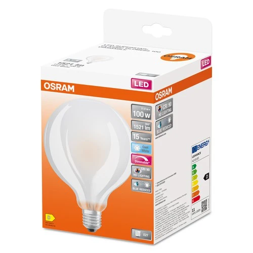 OSRAM Dimmbare FILAMENT LED-Lampe LED SUPERSTAR+ CL GLOBE95 GL FR 100 dim 11W/940 E27 CRI90 BOX, E27 , Kaltweiß