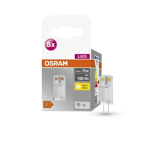OSRAM LED Stiftsockellampe BASE PIN G4 12 V LED-Lampe CL10 non-dimmable 0.9W , Warmweiß 5er Pack
