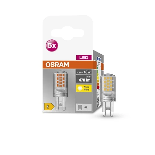 OSRAM LED Stiftsockellampe BASE PIN G9 LED-Lampe CL40 non-dimmable 4.2W, G9 , Warmweiß 5er Pack