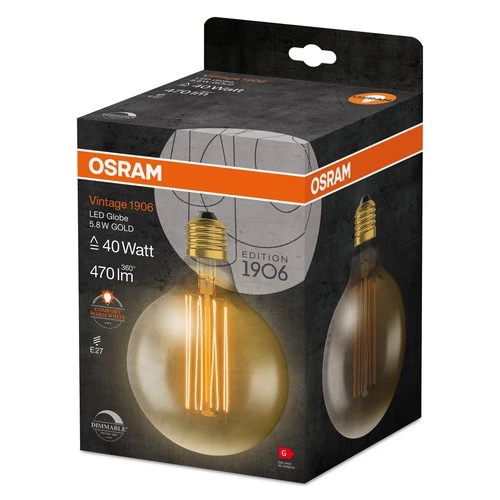 OSRAM Vintage 1906 LED-Lampe, Gold-Tönung, 5,8W, 470lm , Warmweiß , E27