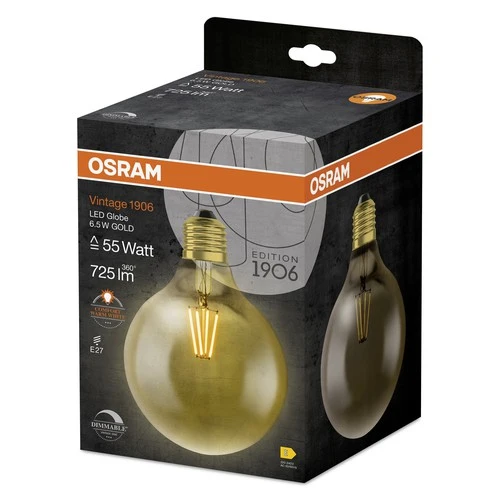 OSRAM Vintage 1906® GLOBE LED Lampe dimmbar (ex 55W) 7W / 2500K Warmweiß E27 Gold Optik