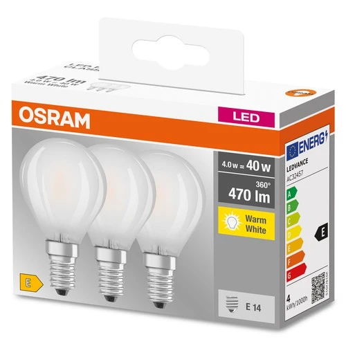 OSRAM LED Base LED Lampe matt (ex 40W) 4W / 2700K Warmweiß E14 3er Pack