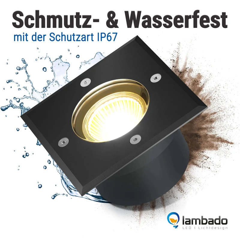 LED Bodenstrahler IP67 mit RGB & Smart Home Alexa / Google - flach, schwarz, quadratisch