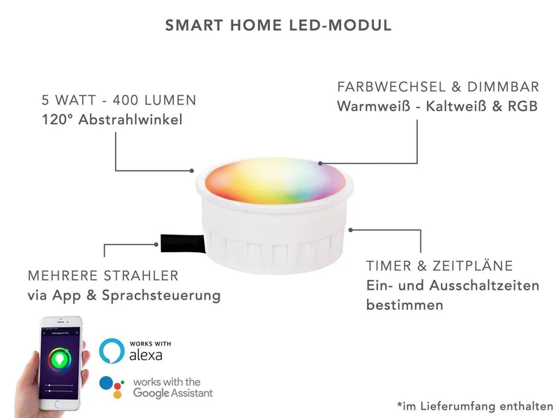 LED Bodenleuchte flach Grau 1-flammig mit RGB Farbwechsel - Smart Home Alexa & Google