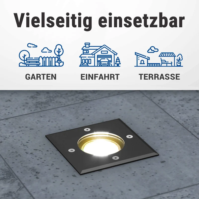 LED Bodenstrahler IP67 - flach, schwarz, eckig inkl. LED-Modul 230V 5W dimmbar