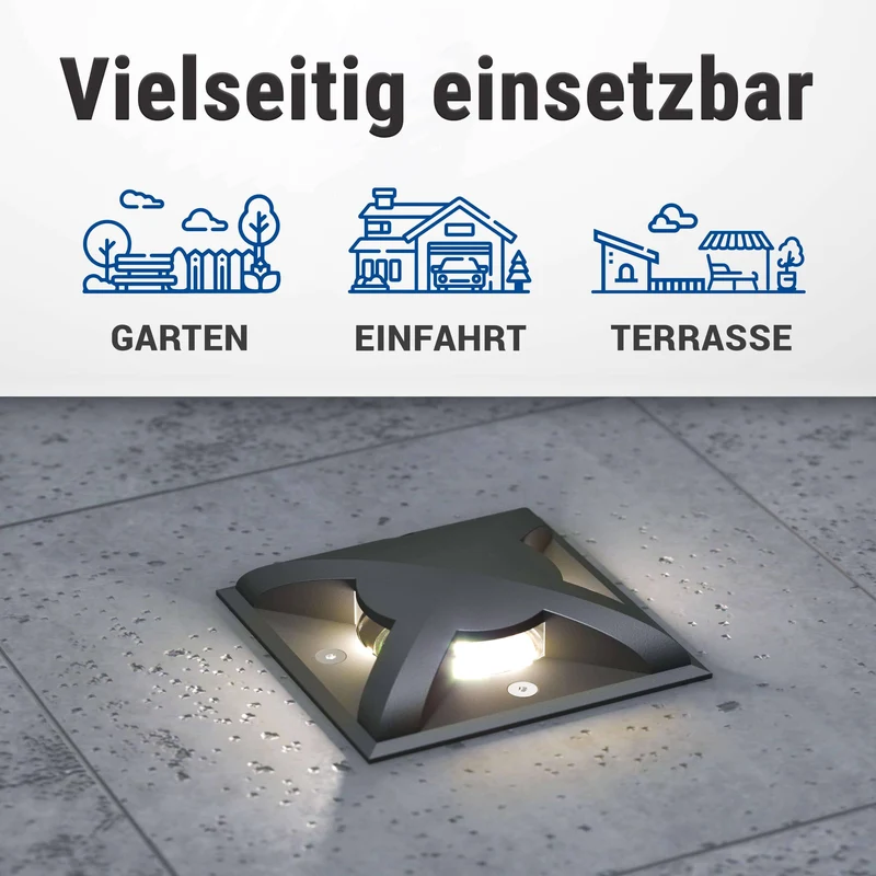 LED Bodenleuchte flach quadratisch in Schwarz 3-flammig inkl. LED 5W 230V