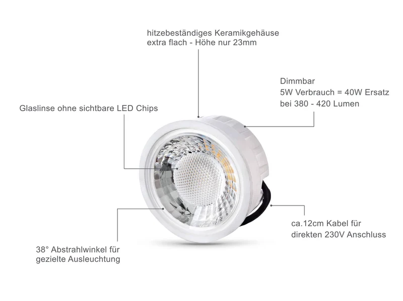 Flacher Bodeneinbaustrahler IP67 - Edelstahl gebürstet Rund inkl. LED-Modul 230V 5W