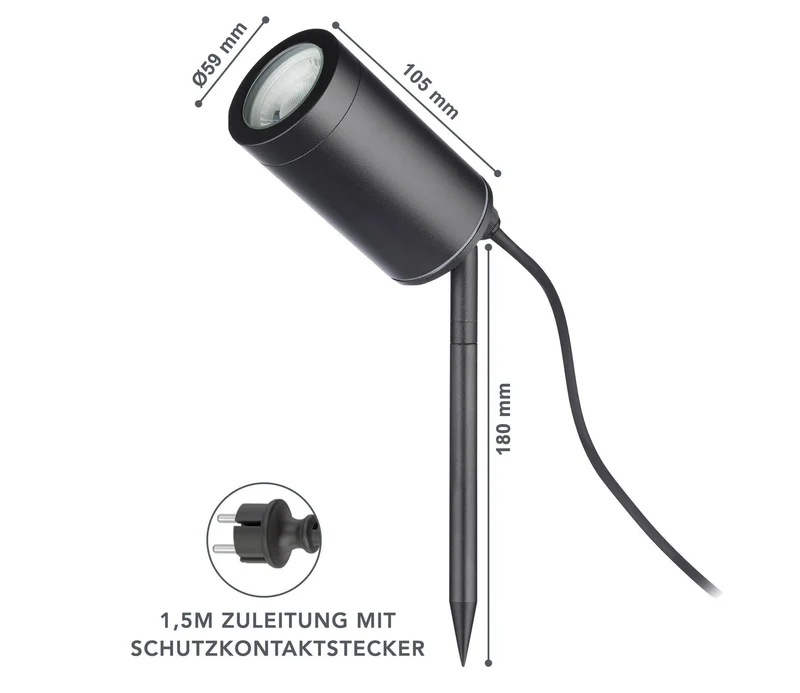 Gartenstrahler mit Erdspieß IP67 inkl. LED GU10 3W 230V