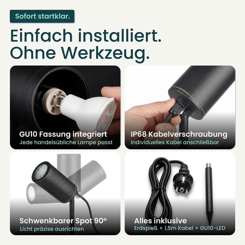 Gartenstrahler mit Erdspieß IP67 inkl. LED GU10 5W 230V