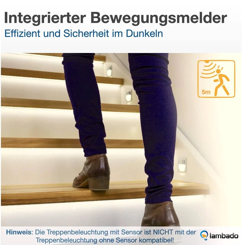Treppenbeleuchtung mit Bewegungsmelder in Schwarz eckig - 230V 1,5W LED