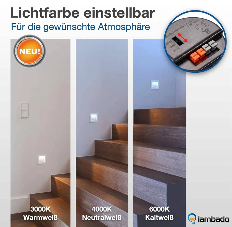 Treppenbeleuchtung mit Bewegungsmelder in Schwarz eckig - 230V 1,5W LED