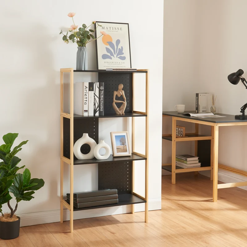 Standregal Dønna 120x63x28cm Schwarz/Holzfarben [en.casa]