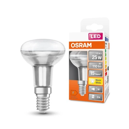 OSRAM LED-Reflektorlampen R50 mit Retrofit-Schraubsockel, 25 Watts Ersatz, E14, R50-shape, 2700 Kelvin, Warm weiß, Klares Glas
