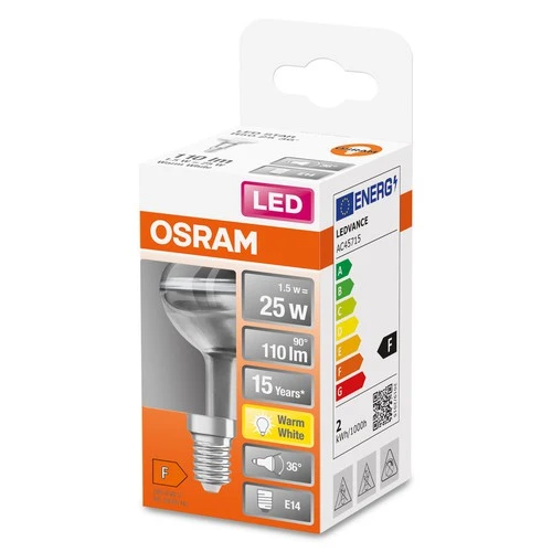 OSRAM LED-Reflektorlampen R50 mit Retrofit-Schraubsockel, 25 Watts Ersatz, E14, R50-shape, 2700 Kelvin, Warm weiß, Klares Glas